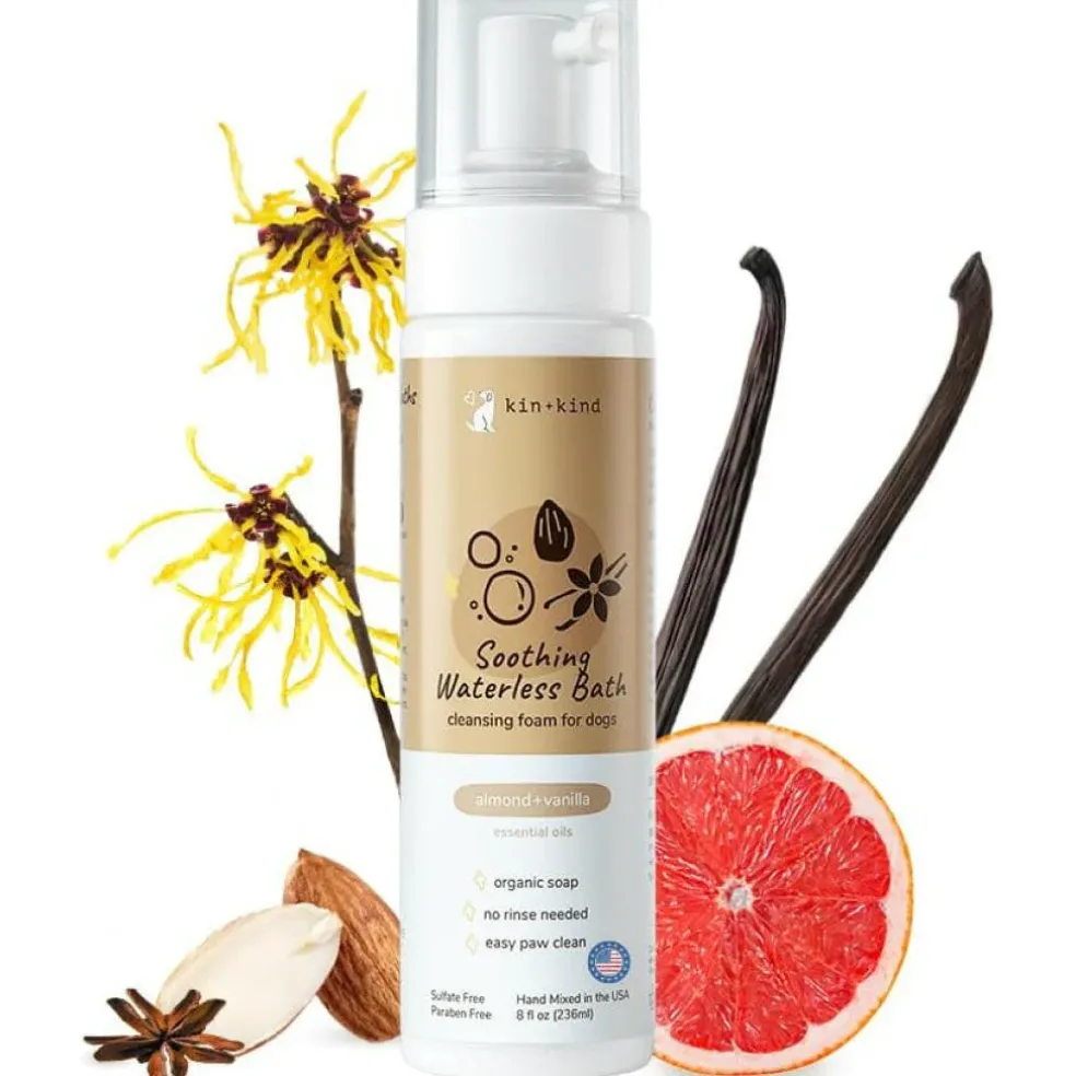 kin+kind Almond & Vanilla Soothing Waterless Bath Cleansing Foam for Dogs (8 oz)