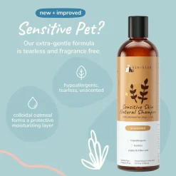 kin+kind Sensitive Skin Natural Unscented Oatmeal Shampoo for Dogs, Puppies, Cats & Kittens (12 oz)