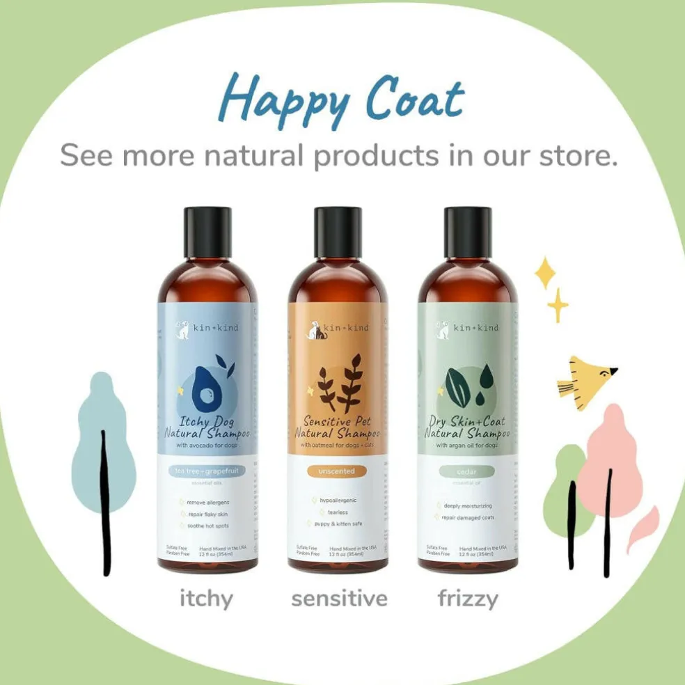 kin+kind Sensitive Skin Natural Unscented Oatmeal Shampoo for Dogs, Puppies, Cats & Kittens (12 oz)
