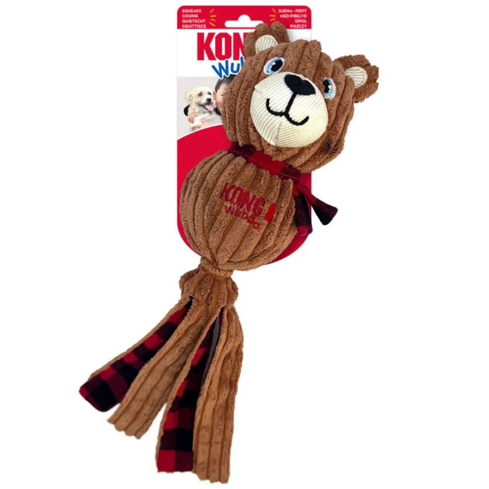 KONG Holiday Wubba Corduroy Bear Dog Toy