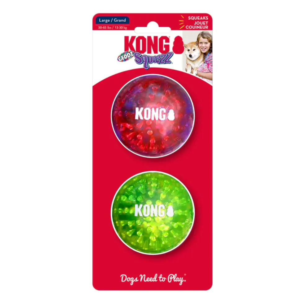 KONG Squeezz Geodz Balls Dog Toy, 2 pack, Assorted Colors