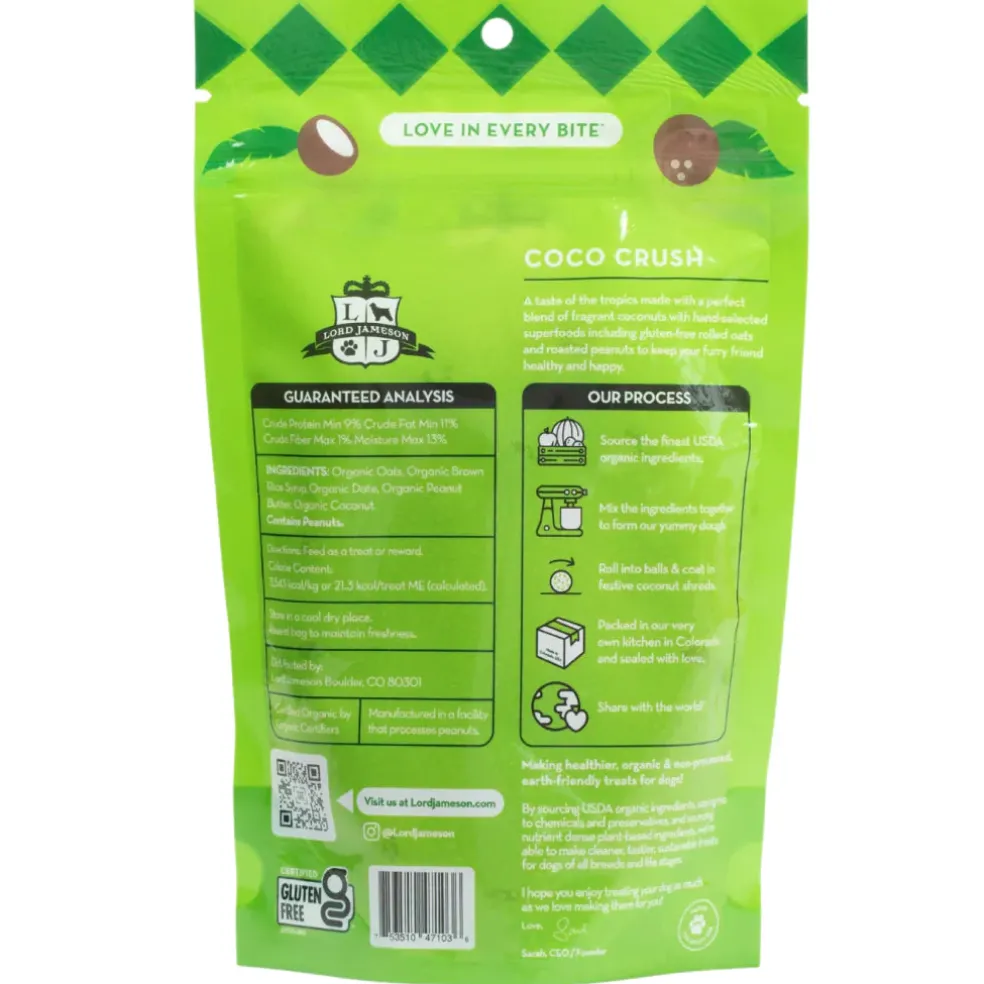 Lord Jameson Coco Crush Organic Coconut & Peanut Butter Soft & Chewy Treats For Dogs (6 oz)