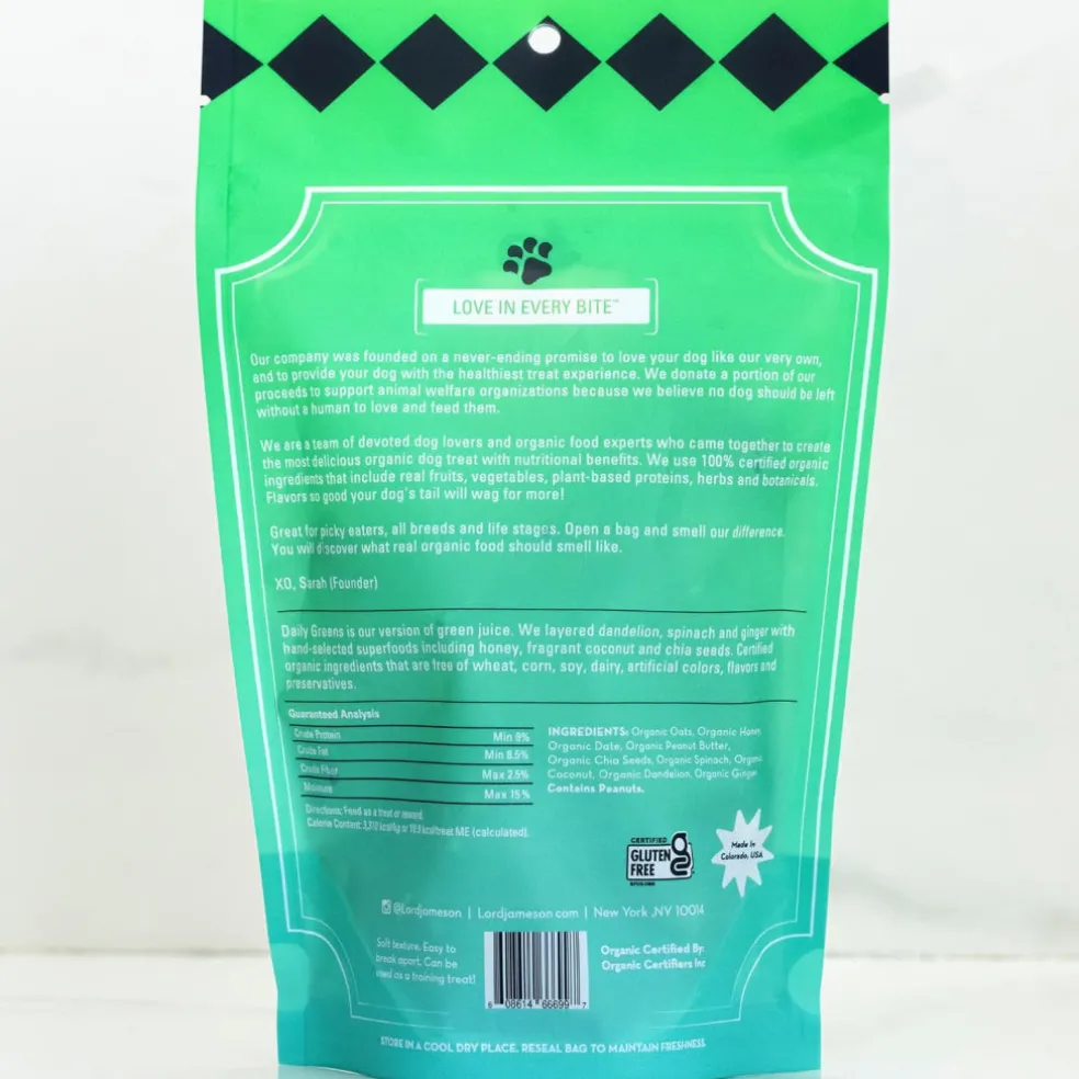 Lord Jameson Daily Greens Organic Spinach & Chia Seeds Soft & Chewy Treats For Dogs (6 oz)