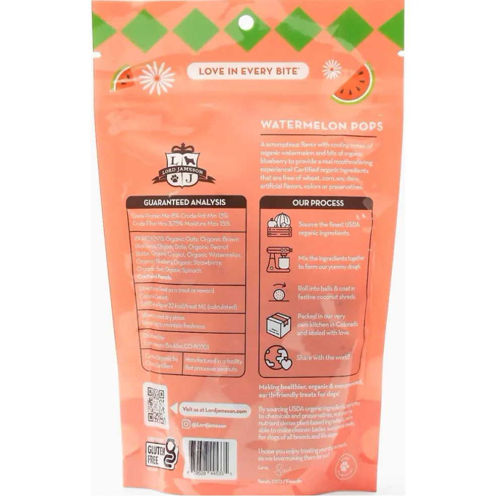 Lord Jameson Watermelon Pops Organic Watermelon Soft & Chewy Treats For Dogs (6 oz)