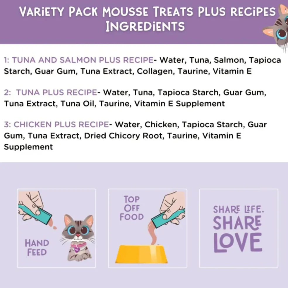 Love Nala Mousse Lickable Treats For Cats- Variety Pack (0.5 oz tube x 24)
