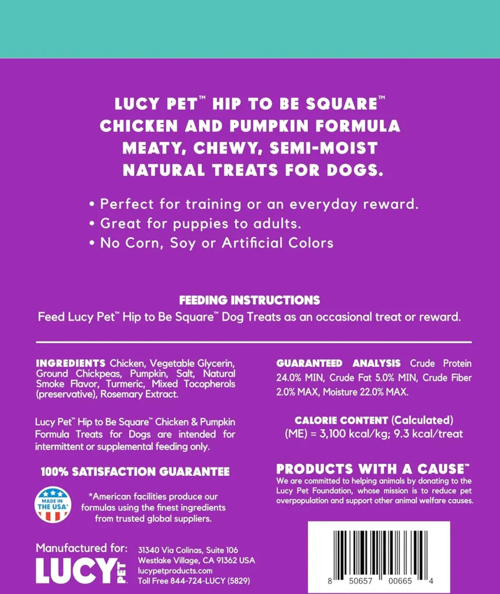 Lucy Pet Products Hip to Be Square Chicken & Pumpkin Formula Dog Treats, 6-oz