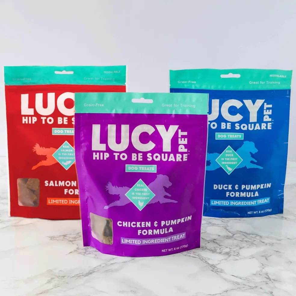 Lucy Pet Products Hip to Be Square Chicken & Pumpkin Formula Dog Treats, 6-oz