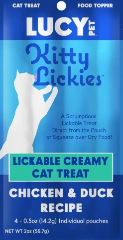 Lucy Pet Products Kitty Lickies Chicken & Duck Recipe Licakble Creamy Cat Treat, 2-oz