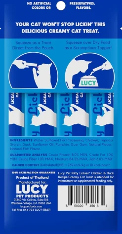 Lucy Pet Products Kitty Lickies Chicken & Duck Recipe Licakble Creamy Cat Treat, 2-oz