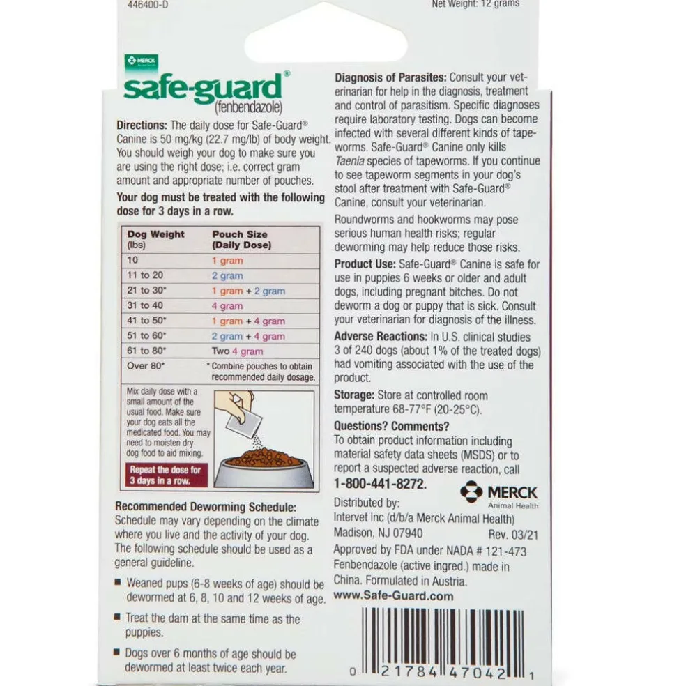 Merck Safe-Guard Canine Dewormer for Dogs 6 weeks and older (4 gram x 3 sachets)