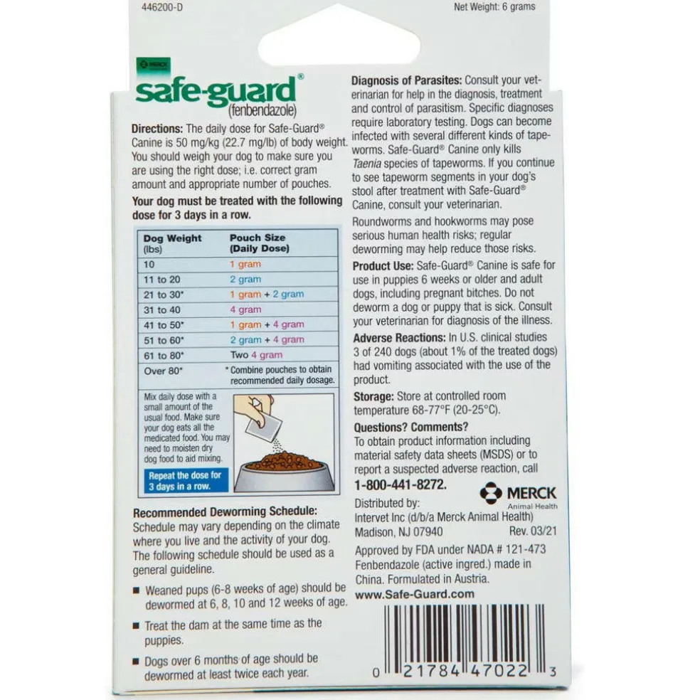 Merck Safe-Guard Canine Dewormer for Dogs 6 weeks and older (2g x 3 sachets)