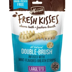 Merrick Fresh Kisses Double-Brush Mint Breath Strips Dental Dog Treats, Large