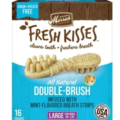 Merrick Fresh Kisses Double-Brush Mint Breath Strips Dental Dog Treats, Large