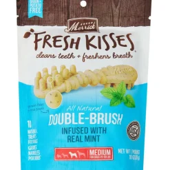 Merrick Fresh Kisses Double-Brush Mint Breath Strips Dental Dog Treats, Medium