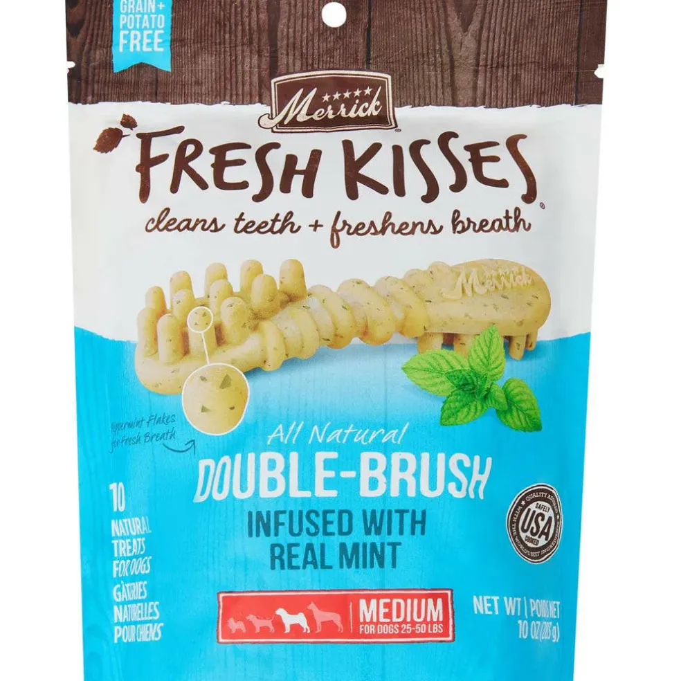 Merrick Fresh Kisses Double-Brush Mint Breath Strips Dental Dog Treats, Medium
