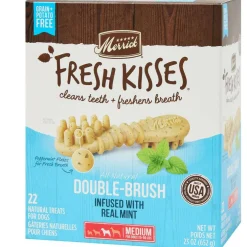 Merrick Fresh Kisses Double-Brush Mint Breath Strips Dental Dog Treats, Medium