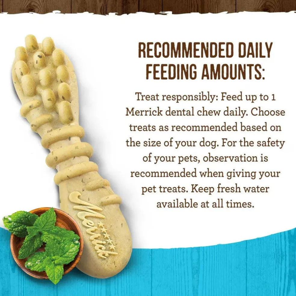 Merrick Fresh Kisses Double-Brush Mint Breath Strips Dental Dog Treats, Medium