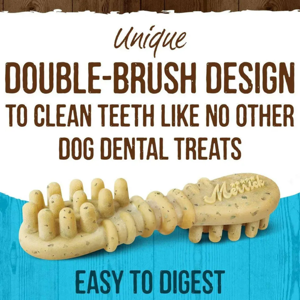 Merrick Fresh Kisses Double-Brush Mint Breath Strips Dental Dog Treats, Medium