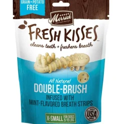 Merrick Fresh Kisses Double-Brush Mint Breath Strips Dental Dog Treats, Extra Small