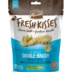 Merrick Fresh Kisses Double-Brush Mint Breath Strips Dental Dog Treats, Extra Small