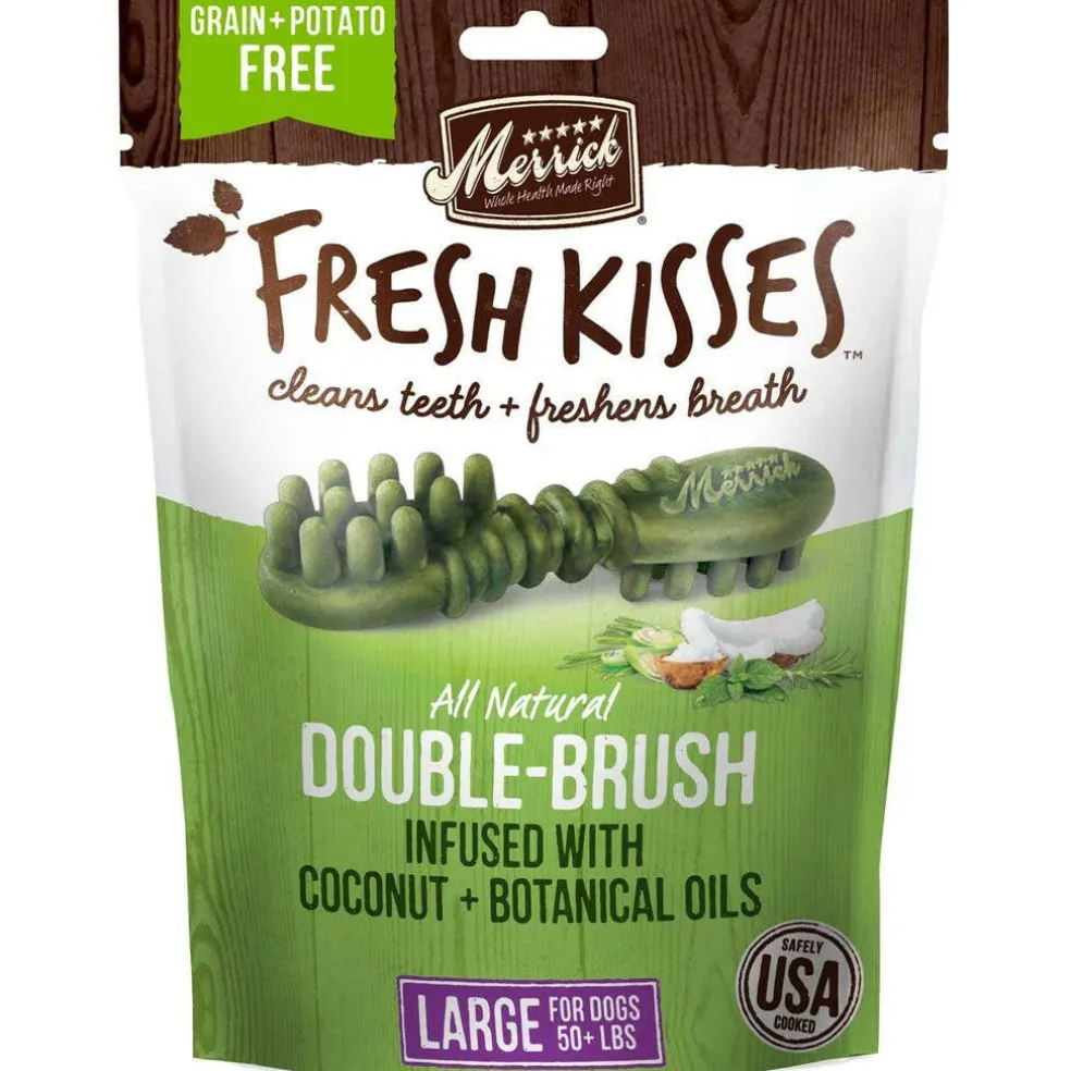Merrick Fresh Kisses Double-Brush Coconut & Botanical Oil Dental Dog Treats, Large