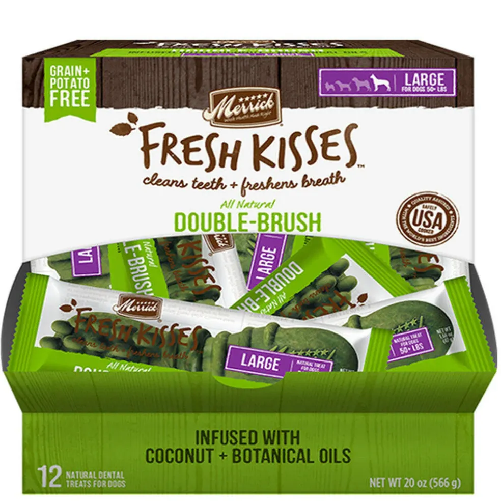 Merrick Fresh Kisses Double-Brush Coconut & Botanical Oil Dental Dog Treats, Large