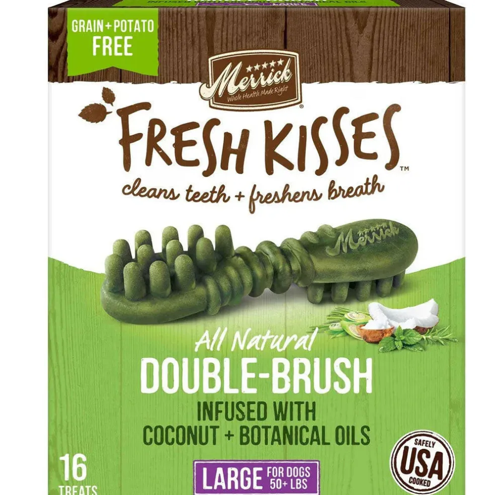 Merrick Fresh Kisses Double-Brush Coconut & Botanical Oil Dental Dog Treats, Large