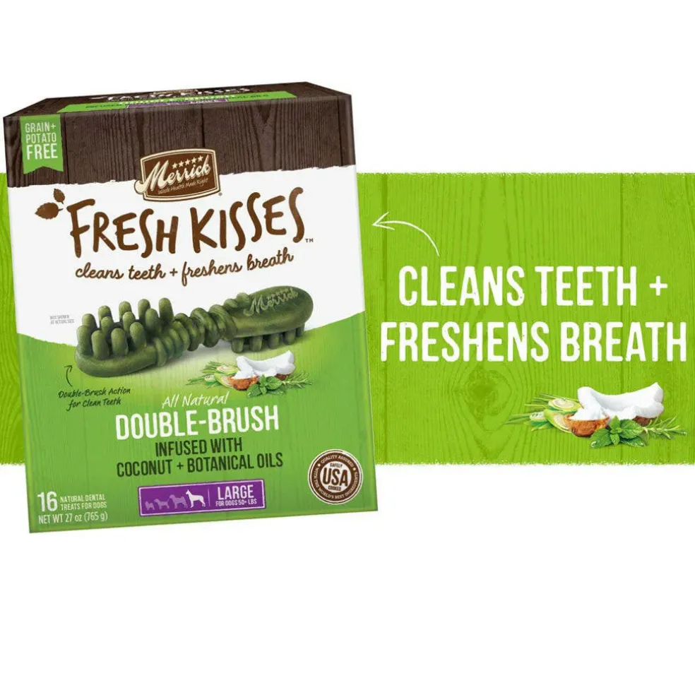 Merrick Fresh Kisses Double-Brush Coconut & Botanical Oil Dental Dog Treats, Large