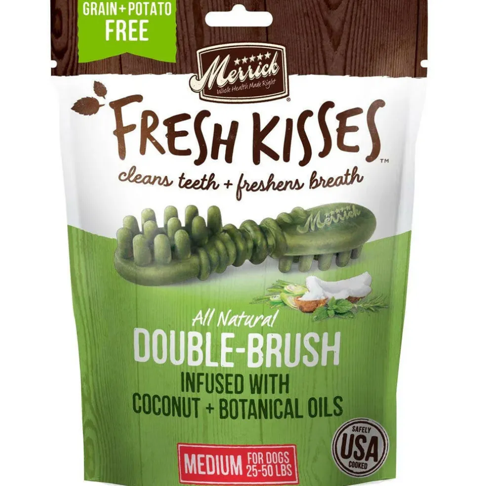 Merrick Fresh Kisses Double-Brush Coconut & Botanical Oil Dental Dog Treats, Medium