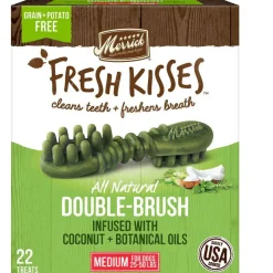 Merrick Fresh Kisses Double-Brush Coconut & Botanical Oil Dental Dog Treats, Medium