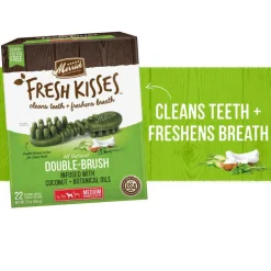 Merrick Fresh Kisses Double-Brush Coconut & Botanical Oil Dental Dog Treats, Medium