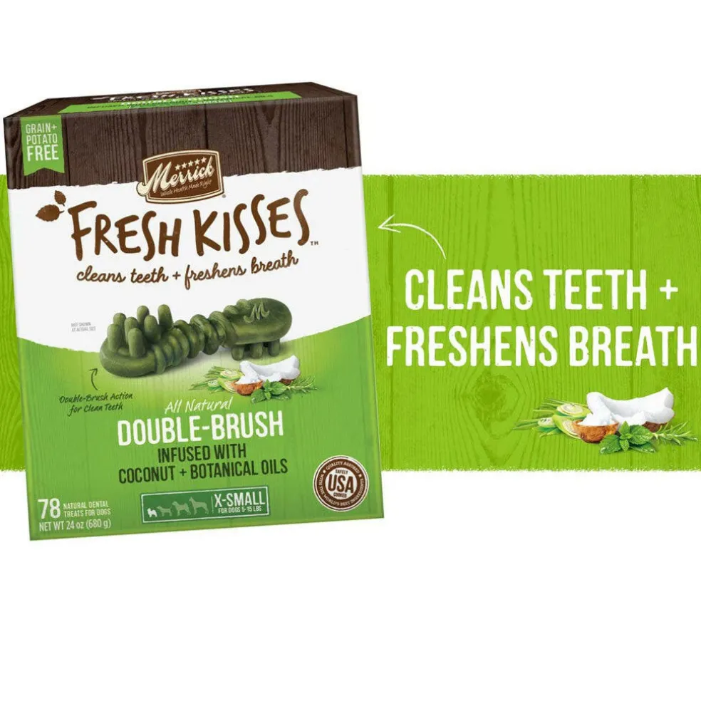 Merrick Fresh Kisses Double-Brush Coconut & Botanical Oil Dental Dog Treats, Extra Small