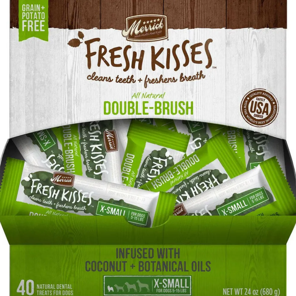 Merrick Fresh Kisses Double-Brush Coconut & Botanical Oil Dental Dog Treats, Extra Small