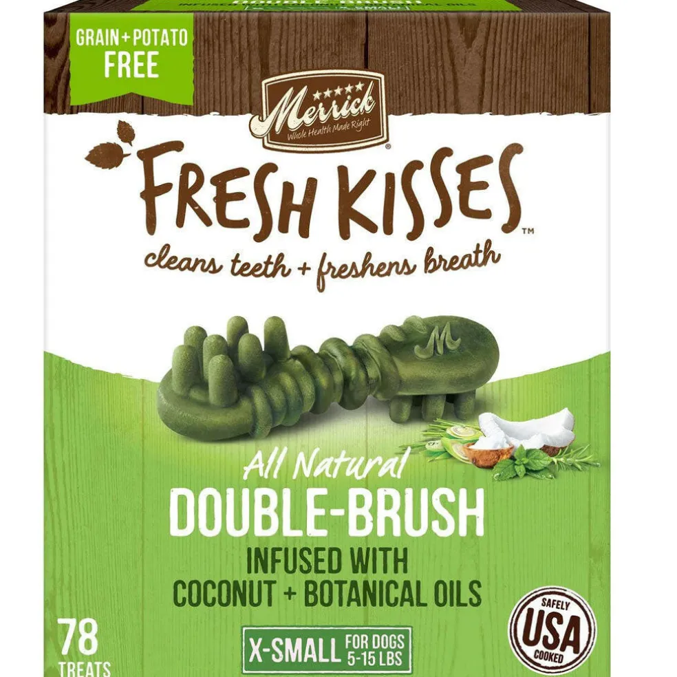 Merrick Fresh Kisses Double-Brush Coconut & Botanical Oil Dental Dog Treats, Extra Small