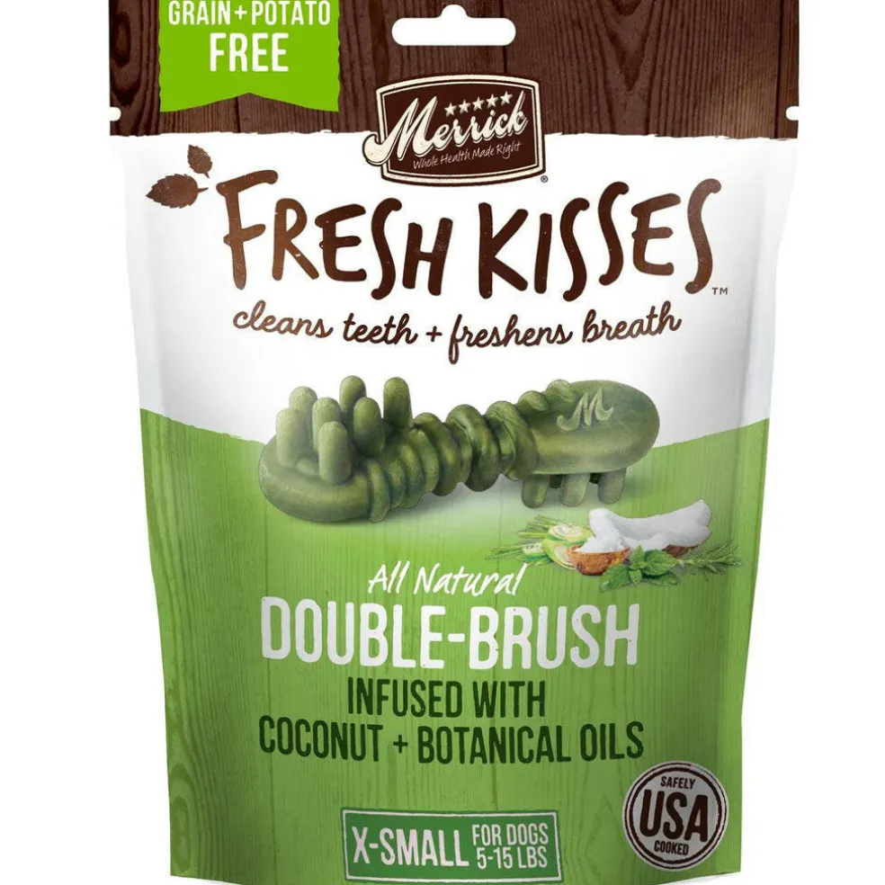 Merrick Fresh Kisses Double-Brush Coconut & Botanical Oil Dental Dog Treats, Extra Small