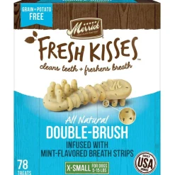 Merrick Fresh Kisses Double-Brush Mint Breath Strips Dental Dog Treats, Small