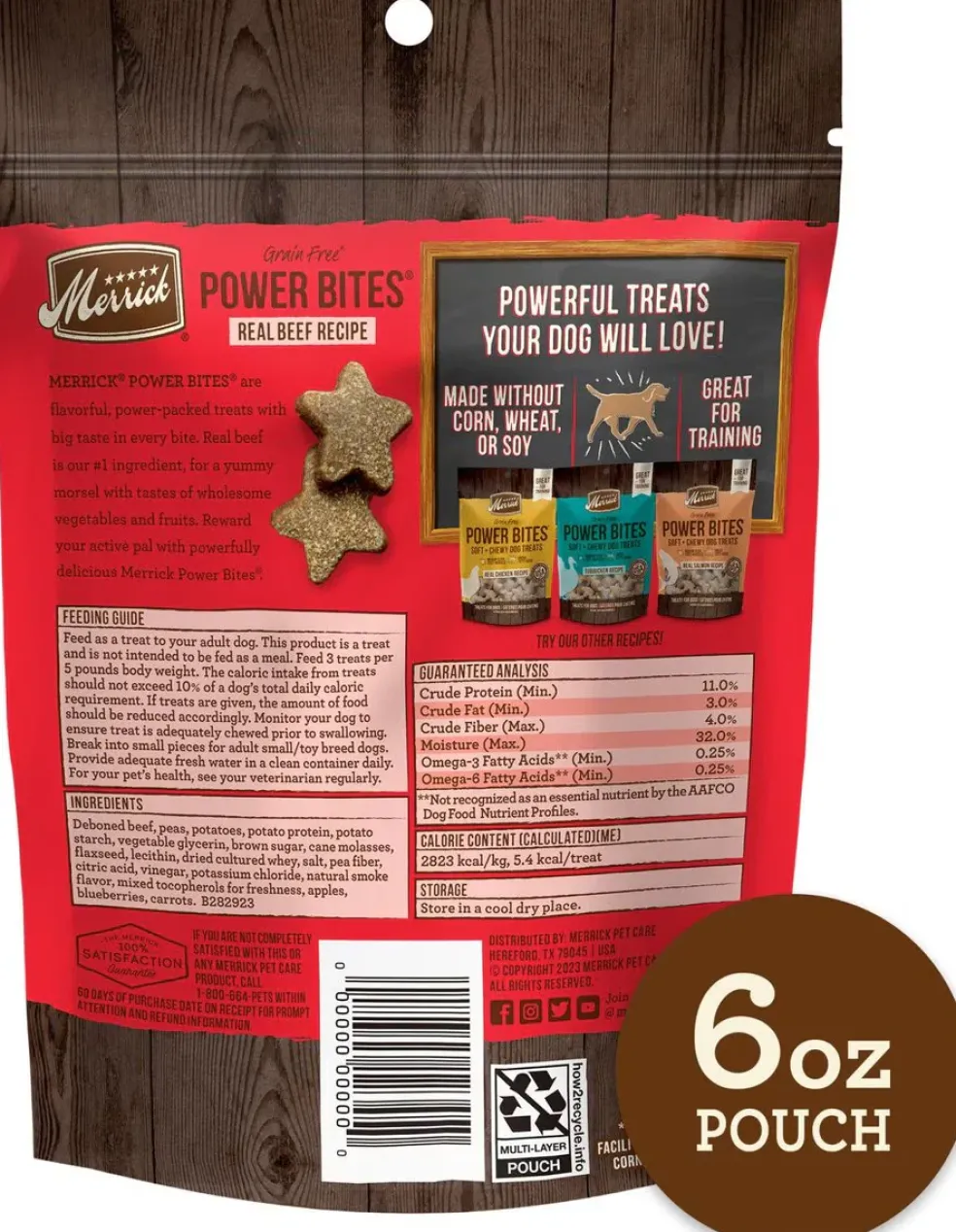 Merrick Power Bites Soft & Chewy Grain Free Real Beef Dog Treats (6 oz)