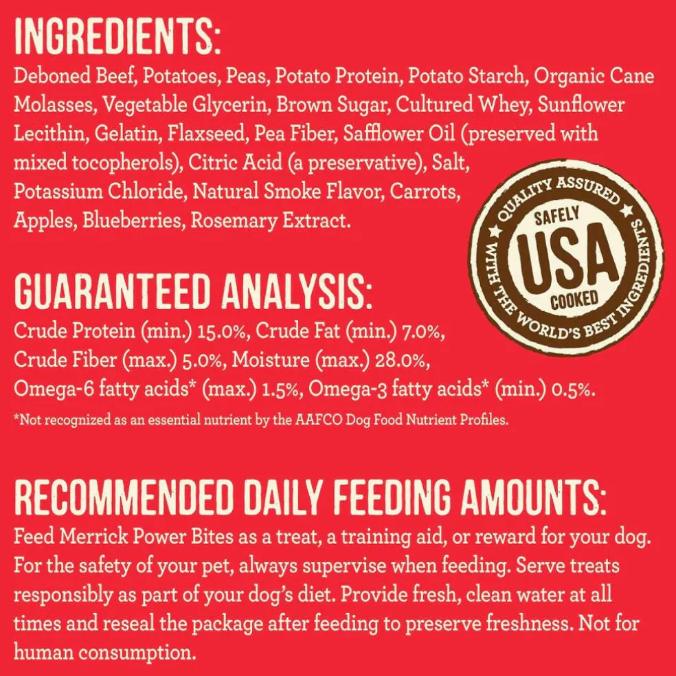 Merrick Power Bites Soft & Chewy Grain Free Real Beef Dog Treats (6 oz)