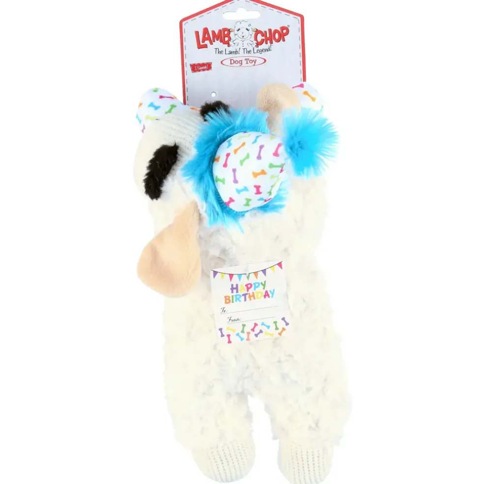 Multipet Lamb Chop with Birthday Hat Plush Dog Toy 10.5"