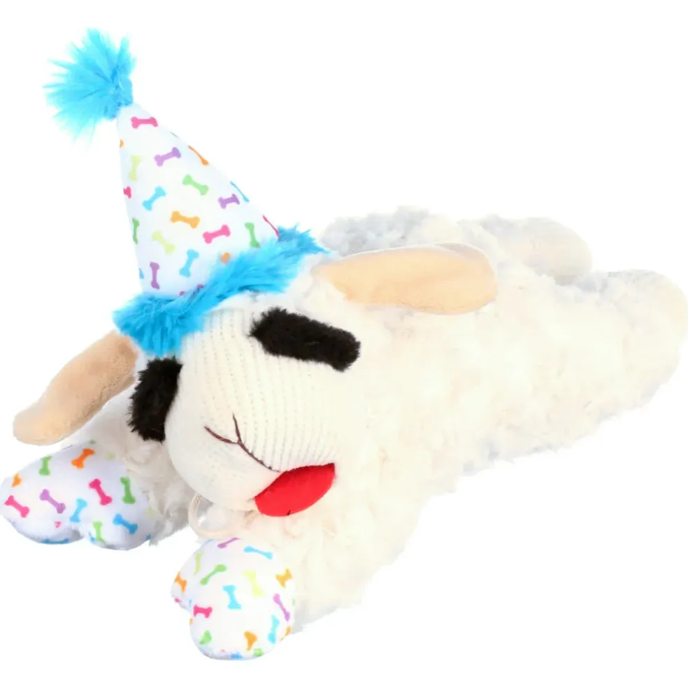 Multipet Lamb Chop with Birthday Hat Plush Dog Toy 10.5"
