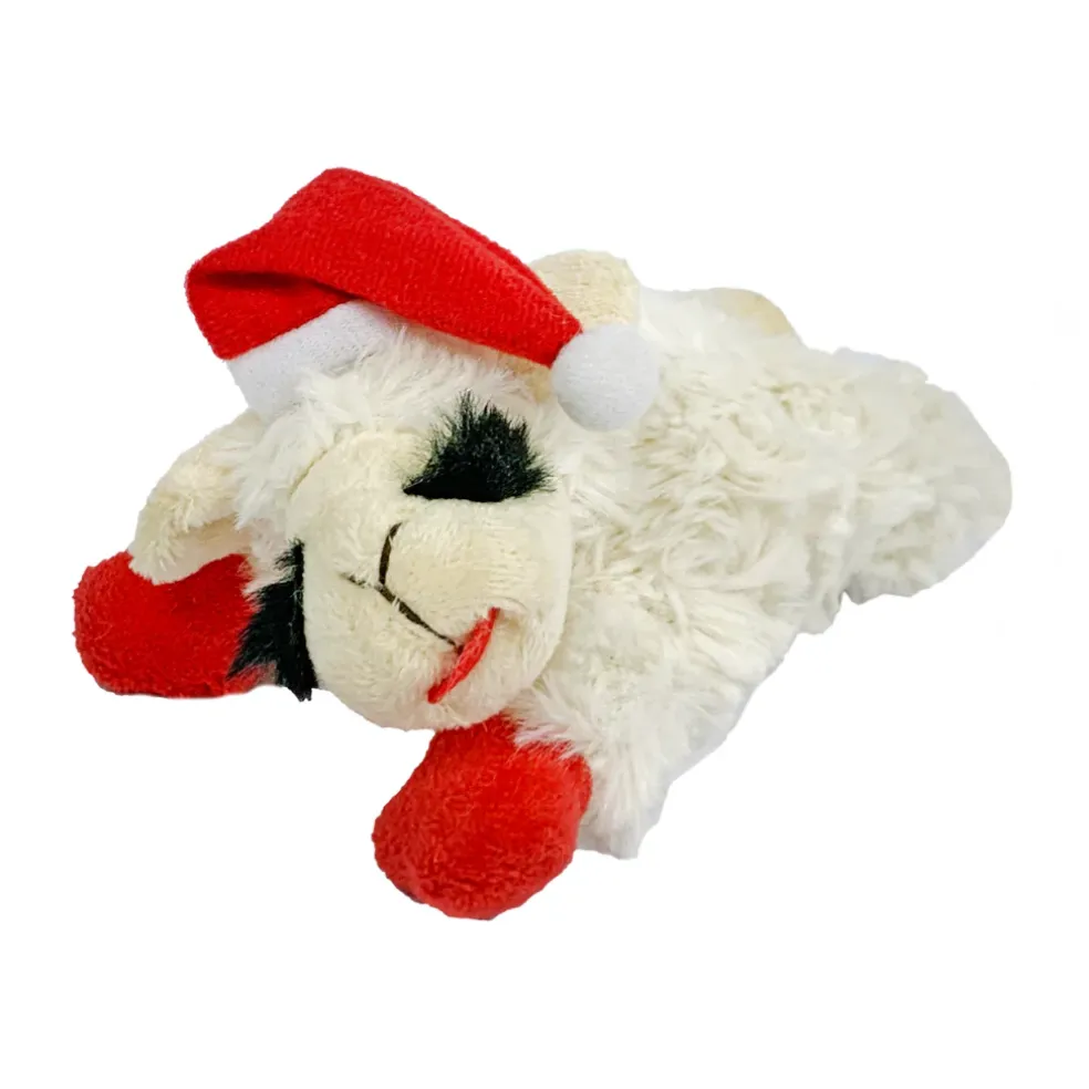 MultiPet Lamb Chop w Santa Hat Plush Dog Toy, 6"