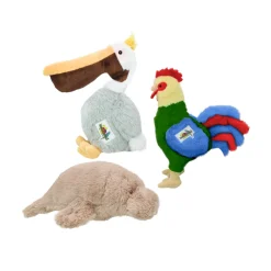MultiPet Margaritaville Seaside Animals Plish Dog Toy, Assorted Animals (Pelican, Rooster, Manatee) 9", One Toy