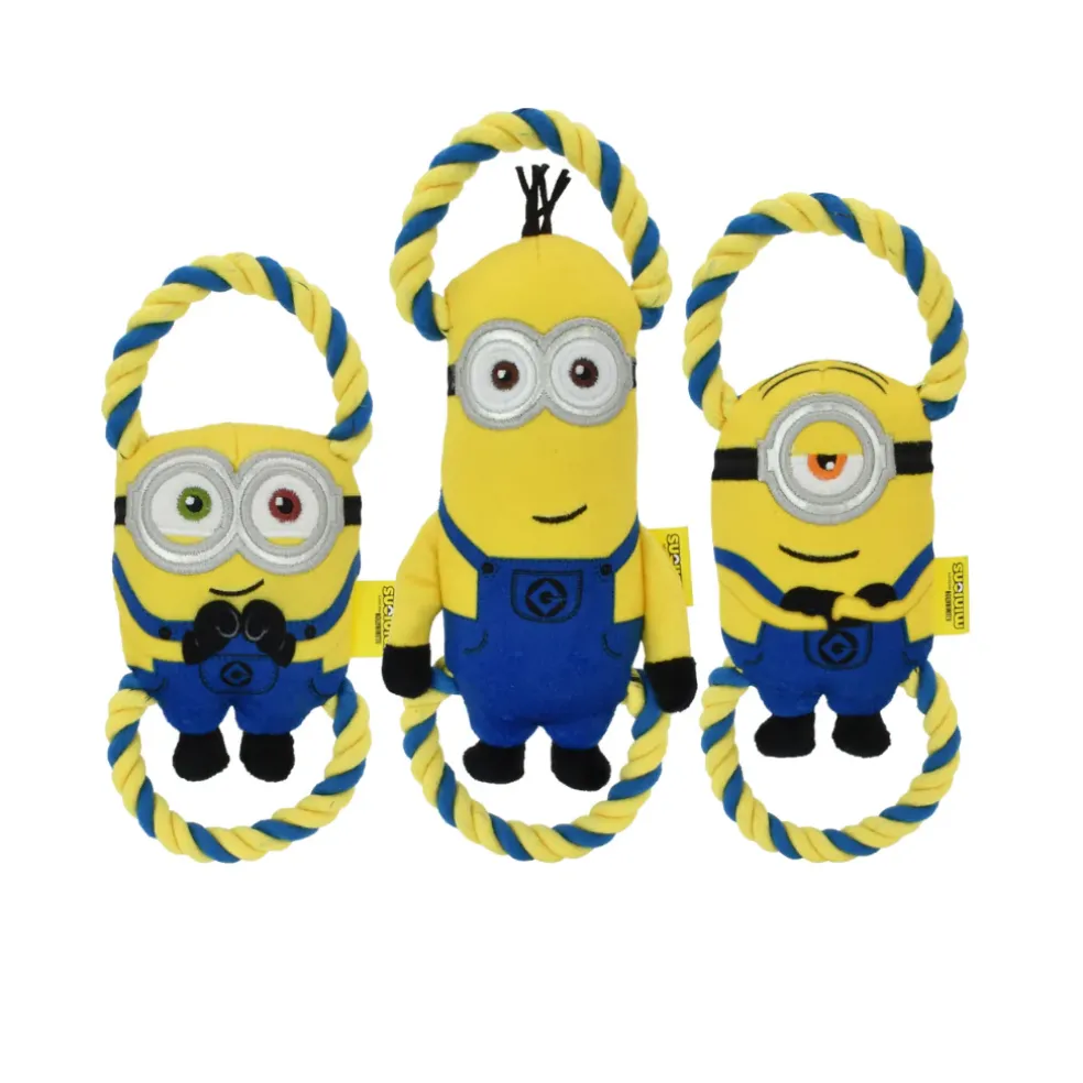 MultiPet Minions Rope Tug Dog Toy, Assorted Characters (Bob 16", Kevin 18", and Stuart16"), One Toy