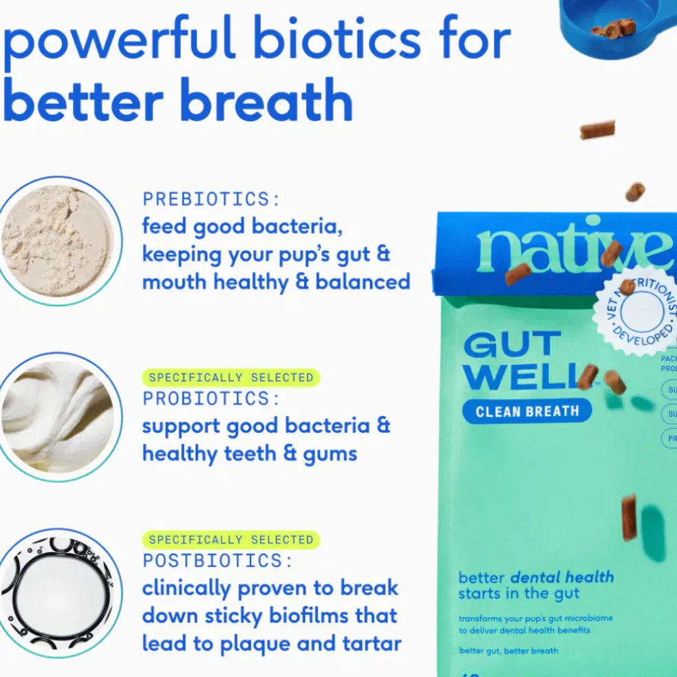 Native Pet Gutwell Clean Breath, Dental Care Supplement for Dogs (60 scoops)