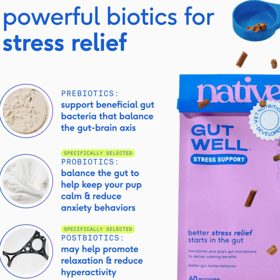 Native Pet Gutwell Stress Support, Stress Relief & Calming Supplement for Dogs (60 scoops)
