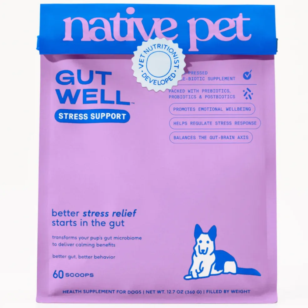 Native Pet Gutwell Stress Support, Stress Relief & Calming Supplement for Dogs (60 scoops)