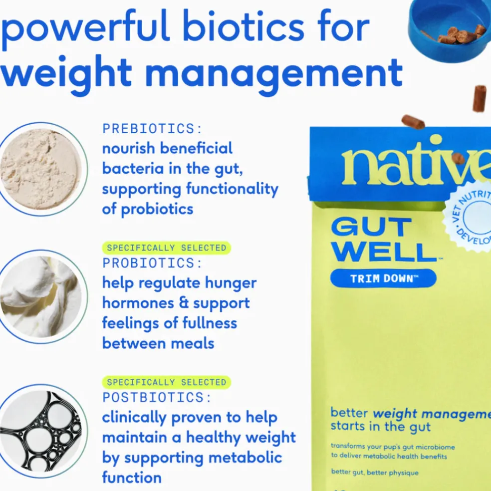 Native Pet Gutwell Trim Down, Weight Management & Metabolic Supplement for Dogs (60 scoops)