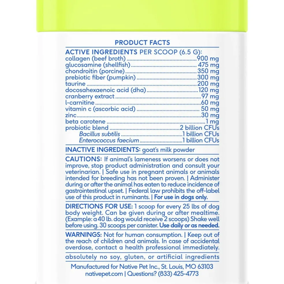 Native Pet The Daily Powder Supplement 11-in-1 Multivitamins for Dogs