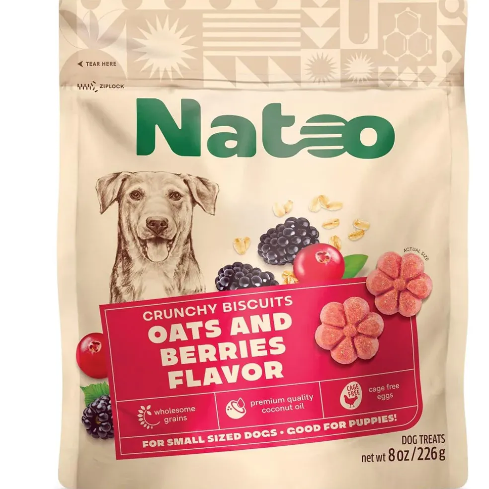 Natoo Crunchy Biscuits Oats & Berries Flavor Dog Treats, 8-oz