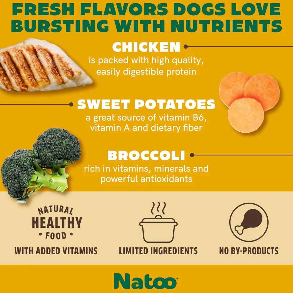 Natoo Meal Topper or Treat Chicken, Sweet Potato Broccoli in Broth Dog Food
